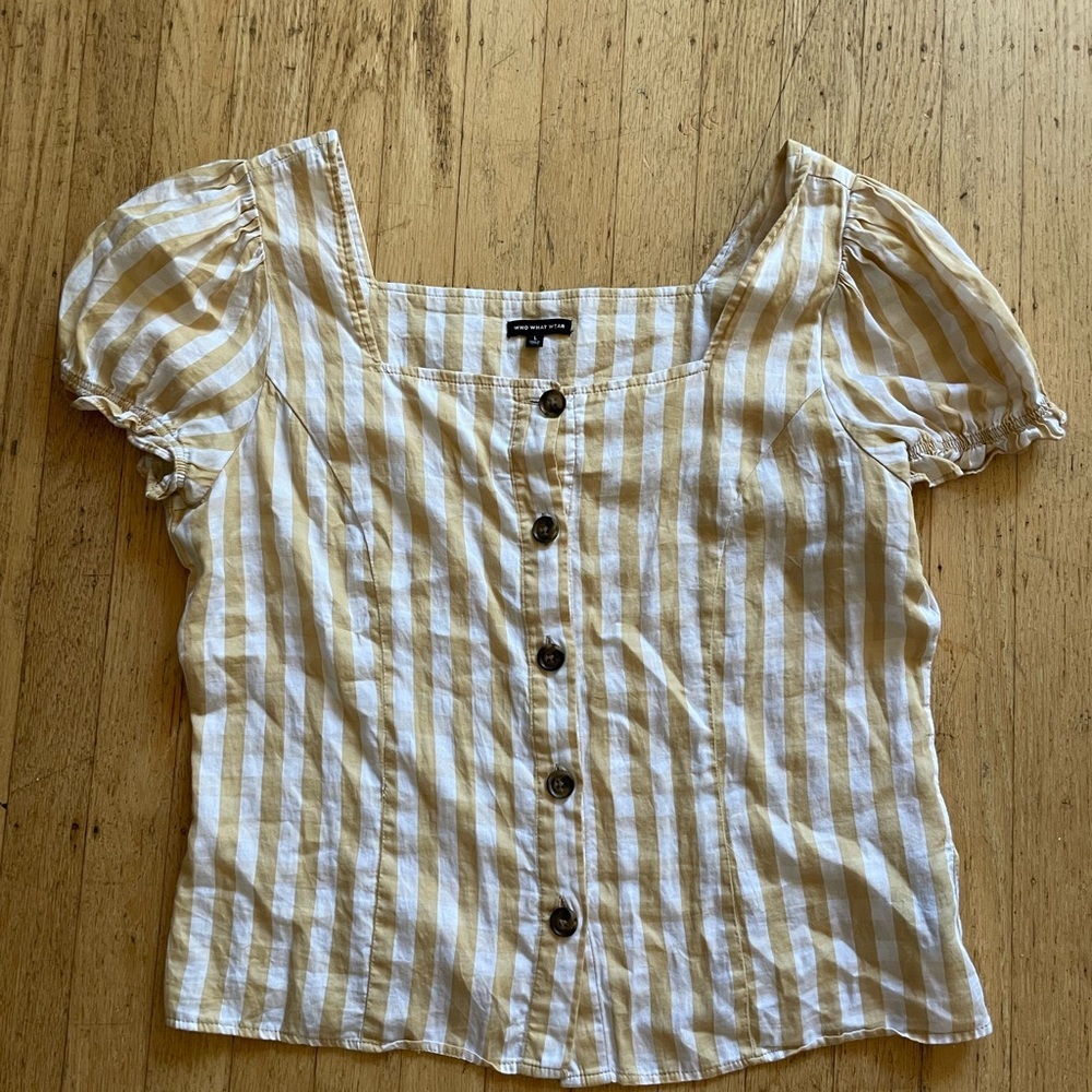 Butter Yellow and White Who What Wear square neck blouse